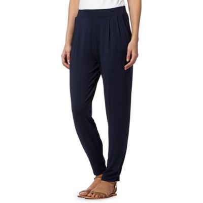 Navy pleated jersey trousers